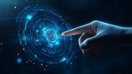 Futuristic hand interacting with digital interface