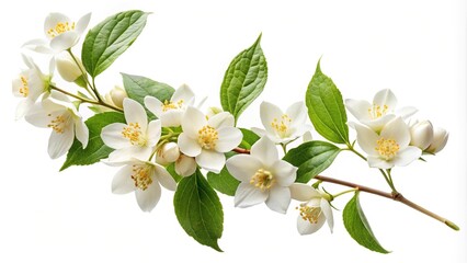 Obraz premium Jasmine branch with flowers and leaves isolated on white background