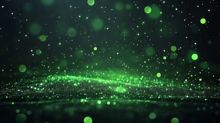 Glowing green particles creating a mystical atmosphere