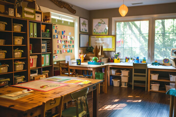 Homeschool setup where children are exploring subjects at their own pace with personalized lesson plans designed by parents