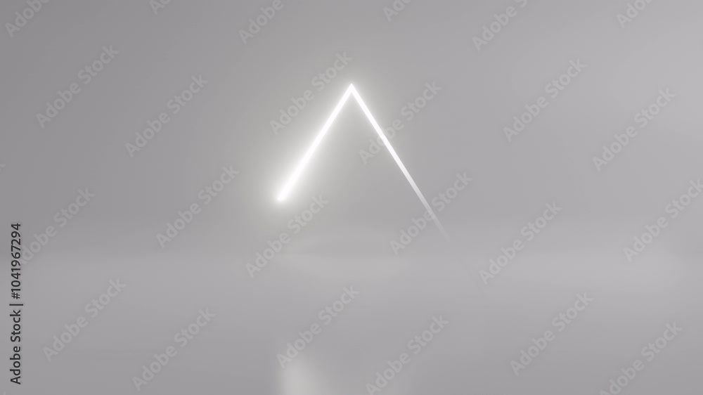 Poster podium with a bright white triangle in rotation swirling around glowing on white background. futuris