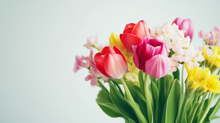 Fototapeta premium Vibrant Spring Bouquet: Colorful Tulips and Flowers