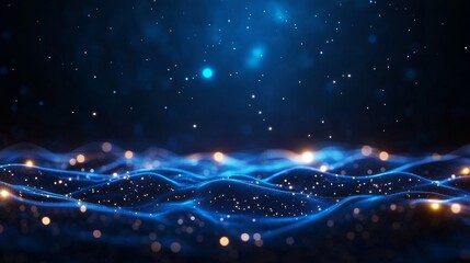 Abstract blue waves with glowing particles in a cosmic space