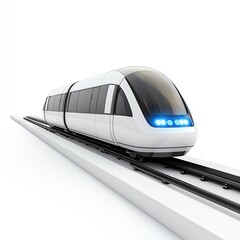 Naklejka premium Futuristic train on the track, white isolate background.