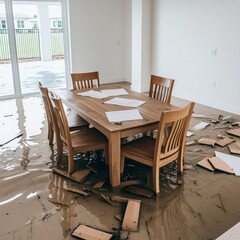 Fototapeta premium Flooded Dining Room The Impact of Water Damage on Home Interiors