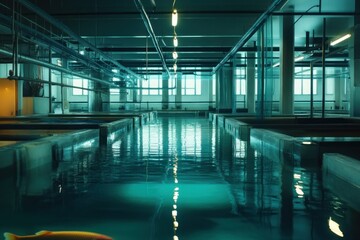 Fototapeta premium Modern Aquaculture Facility with Multiple Fish Tanks