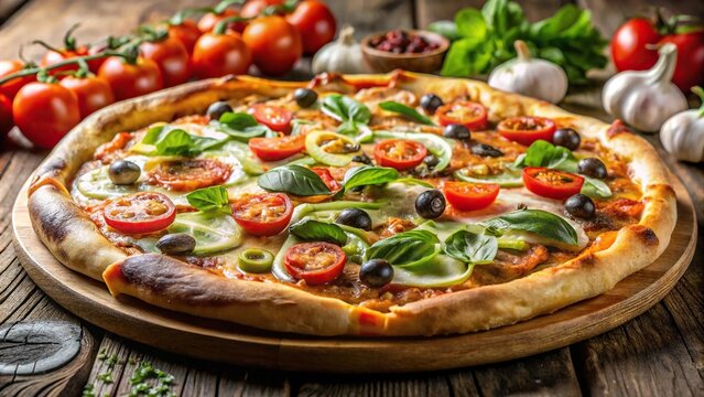 Delicious gourmet pizza with fresh toppings and melted cheese