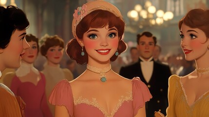 Obraz premium Elegant Women in a Ballroom: A Vintage Portrait