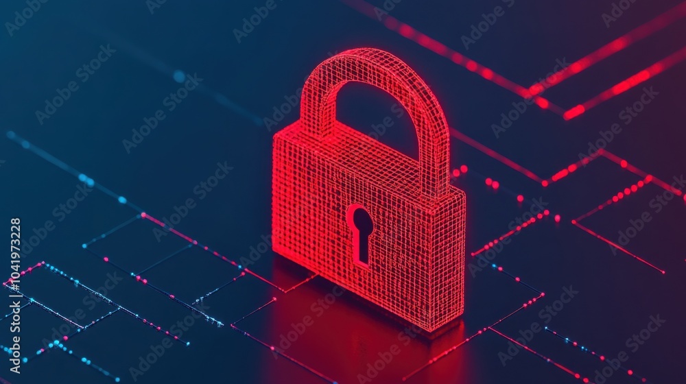 Poster glowing data lock with digital background