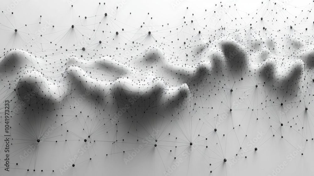 Fototapete A dynamic composition showcases a network of dots interconnected by lines, creating a sense of depth and complexity.