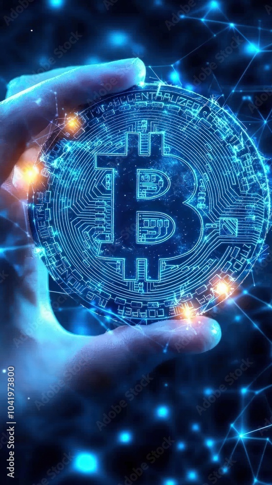 Poster exploring the future of digital currency through innovative bitcoin concepts and technologies