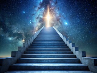 Night Photography of a Stairway to Success - Career Path, Business Target Growth, and Ambition Concept Illustration