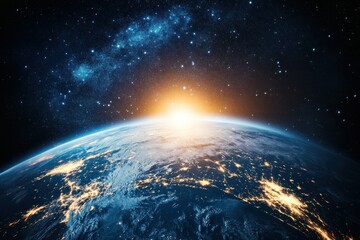 Sunrise Over Earth from Space Perspective