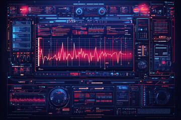 Obraz premium Futuristic Digital Dashboard with Neon Data Visualization and High-Tech Interface