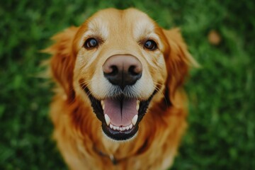 Obraz premium Happy Golden Retriever Smiling Outdoors