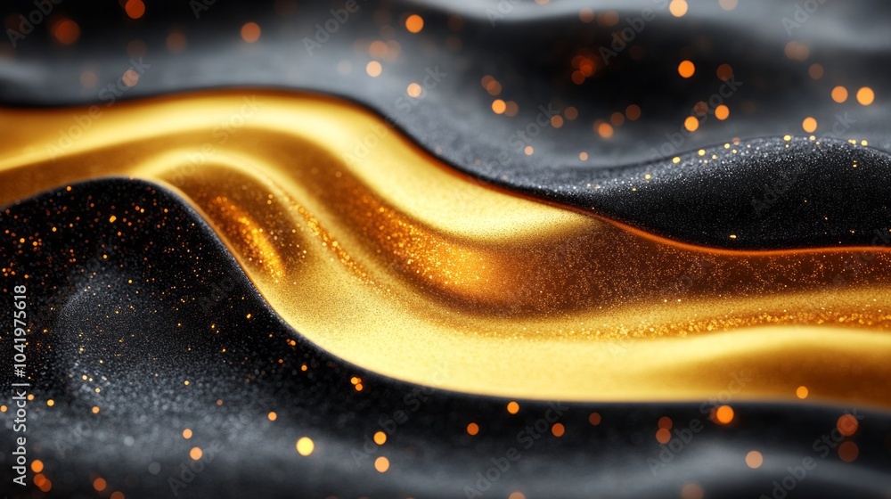 Poster a gold and black fabric with a wave pattern