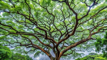 Obraz premium Pattern of rain tree branches reaching towards the sky