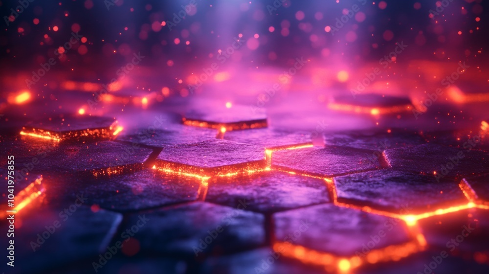 Poster Heat radiates from bright streams of molten lava that weave through a hexagonal rock formation, creating a mesmerizing and vibrant spectacle in the depths of a volcanic region.