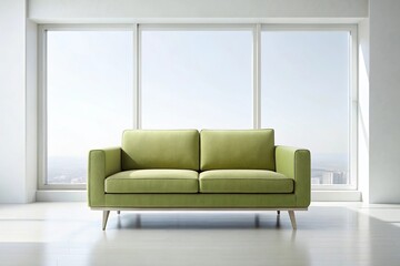 Panoramic light green sofa in minimal style
