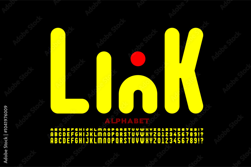 Poster linked letters font design, alphabet letters and numbers vector illustration