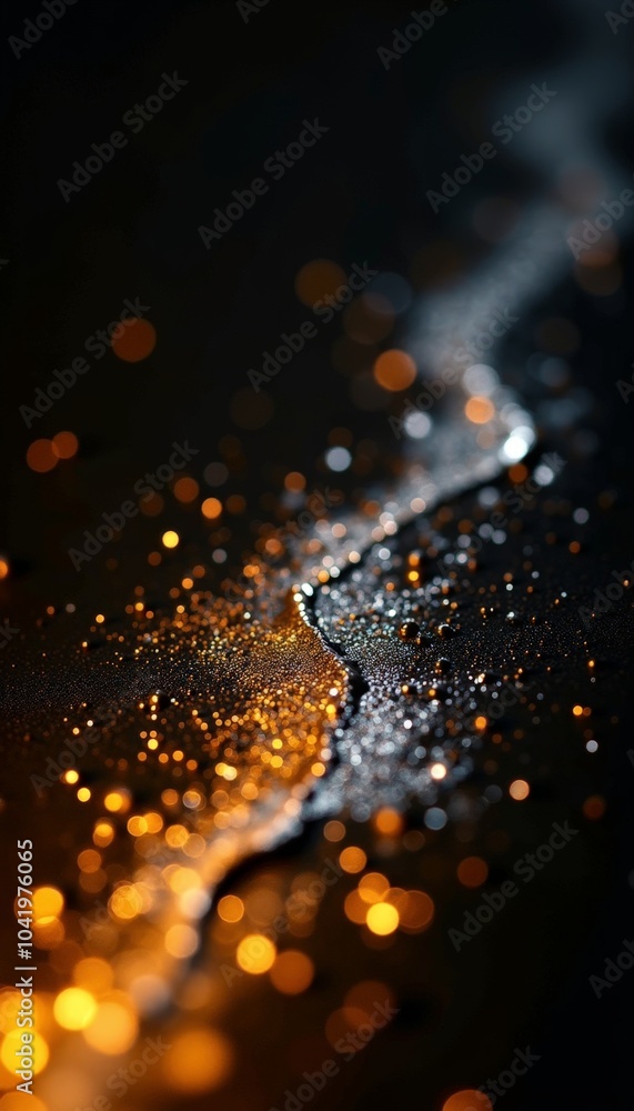 Poster a mesmerizing display of golden and silver sparkles flows gracefully, creating a captivating contras
