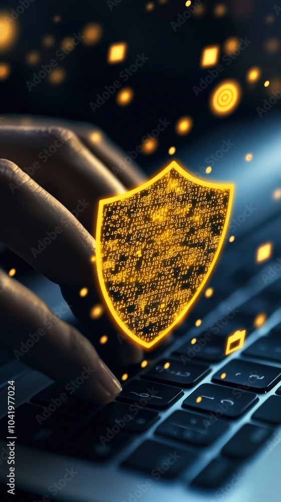 Poster enhancing cybersecurity a close-up of digital protection in action on a laptop keyboard