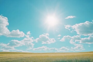 Obraz premium Serene Sunny Scene with Vibrant Sky and Clouds
