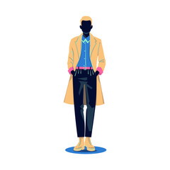 Stylish fashion illustration of man mannequin wearing outerwear. Trendy urban fashion illustration.