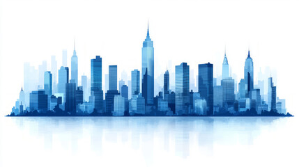 Obraz premium Blue city landmark skyline reflection illustration