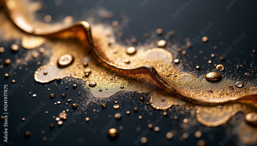 Aufkleber golden droplets and sparkling particles form an elegant cascade on a dark backdrop, creating a mesme