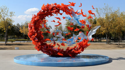 Artfully designed recycled plastic sculpture showcasing vibrant colors and dynamic movement