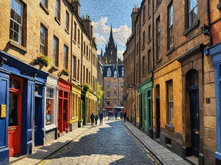 Fototapeta premium City Architecture. Oil paint. Printable pattern for wall decorations