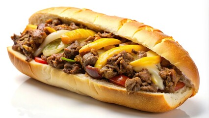 Delicious meal cheesesteak isolated on white background