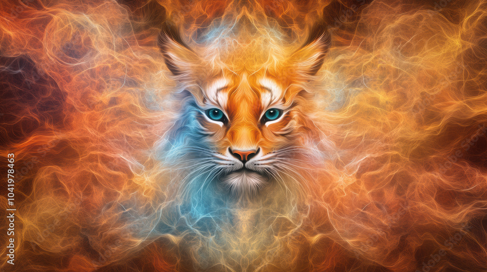 Poster mesmerizing abstract tiger face with vibrant colors and swirling patterns