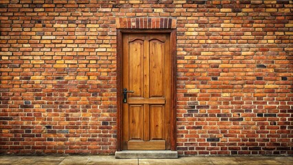 Retro style wooden door and brick wall background panoramic