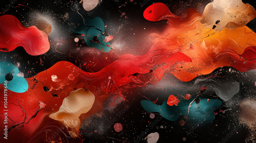 Poster stunning abstract art with vibrant colors and fluid shapes creating dynamic composition