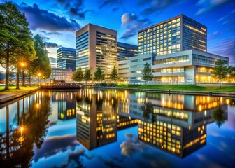 Night View of Erasmus University Hospital in Rotterdam - Stunning Urban Landscape Photography