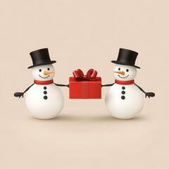 Friends Snowmen Exchanging Gifts for the Holiday Season