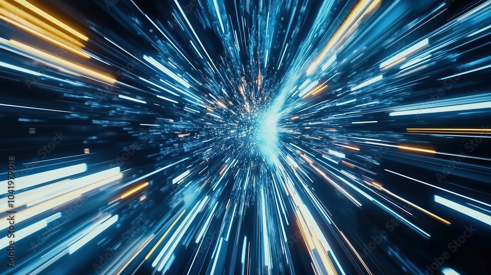 Poster abstract futuristic digital technology background featuring high-speed blue light lines and glowing 