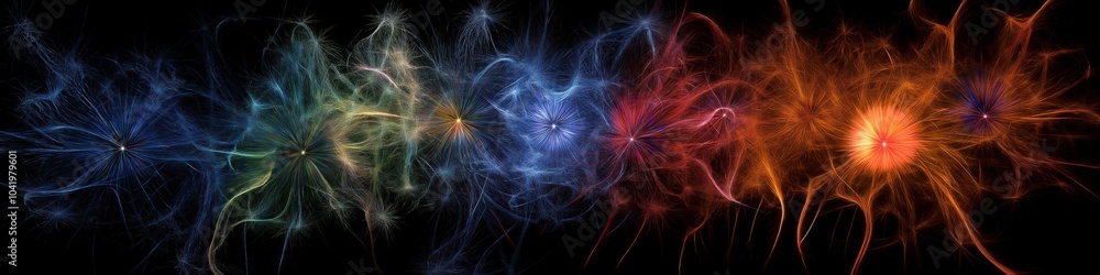 Poster a colorful galaxy with a red star in the middle. the galaxy is made up of different colors and shape