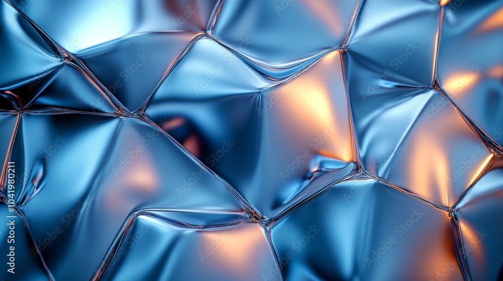 Poster This visual showcases a captivating abstract pattern of metallic textures in shades of blue and silver, reflecting light and creating depth through intricate folds.