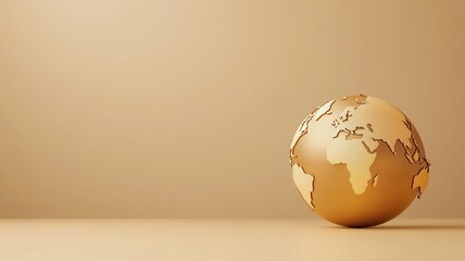 A sleek golden globe sits on a beige surface, symbolizing global connectivity and peaceful geography.