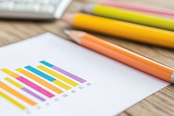 Fototapeta premium Colorful Bar Graphs and Stationery A Creative Approach to Data Visualization and Analysis