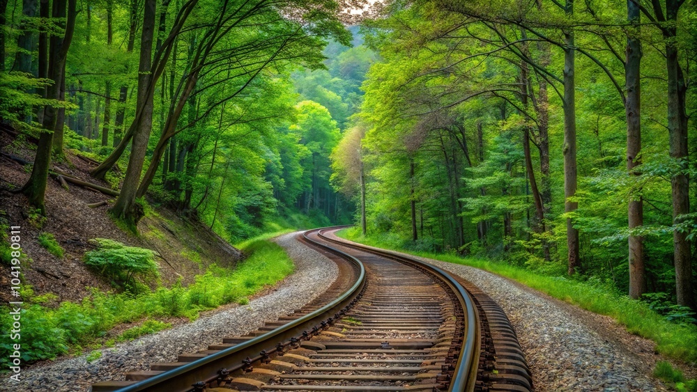 Wall mural railroad curve through thick trees in pennsylvania