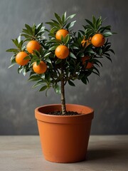 Small orange tree in a pot. Generated with AI.