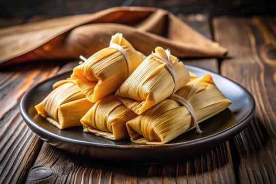Delicious Peruvian sweet humitas with green tamale on black plate