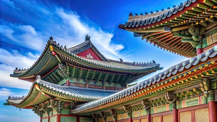 Scenic view of Gyeongbokgung Palace with blue sky above eaves