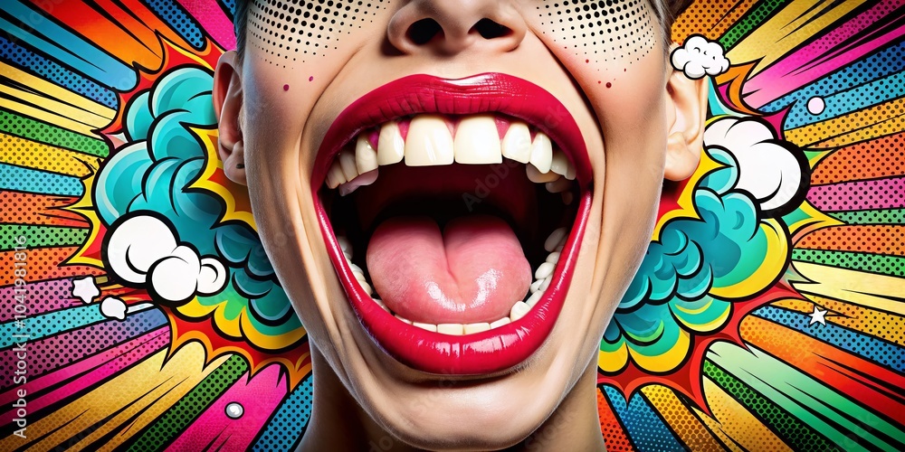 Poster Open Mouth with Speech Bubble - Expressive Communication Concept in High Dynamic Range Imagery