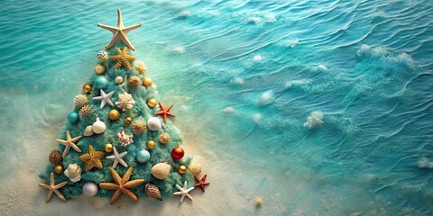 ocean Christmas decor with abstract tree and sea life accents