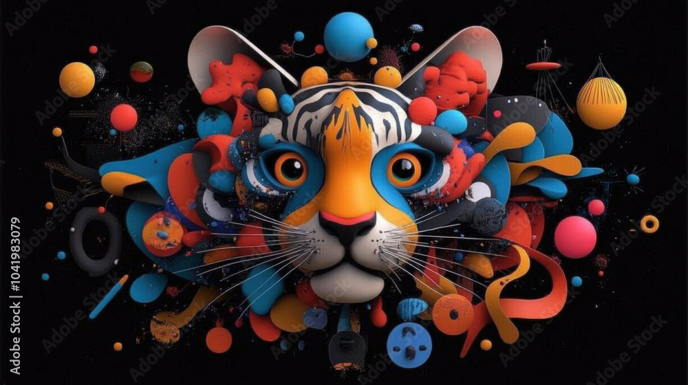 Aufkleber vivid abstract portrait of tigers face with colorful shapes and patterns